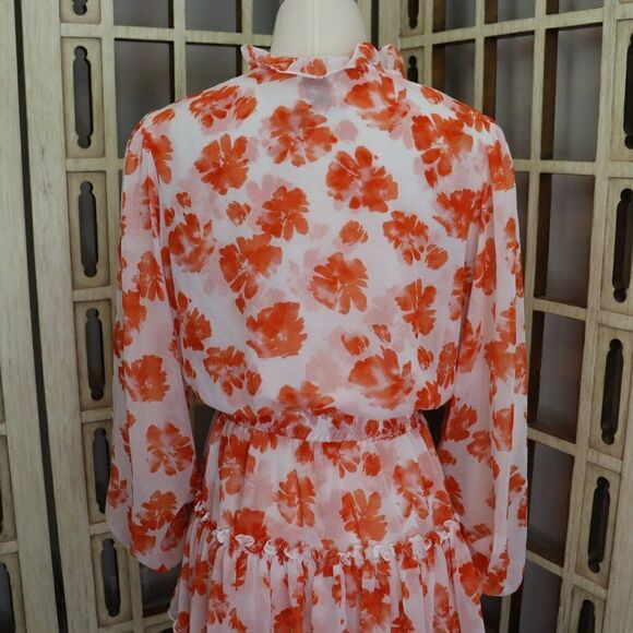 Misa Los Angeles Lorena Orange & White Floral Ruffle Mini Dress size M - Picture 10 of 15